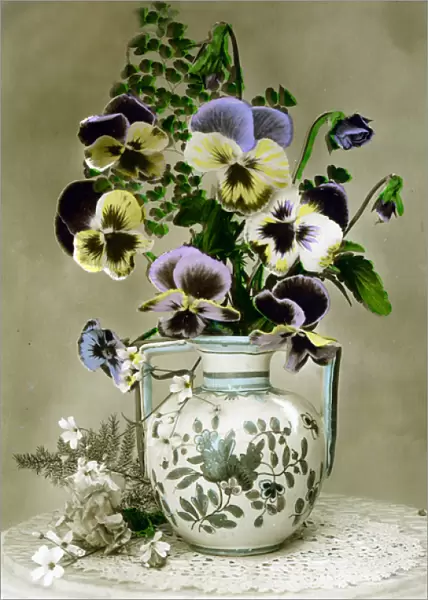 Vase of Pansies c. 1898 (hand-tinted photo)