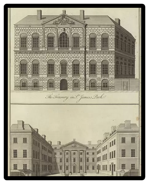 The Treasury in St Jamess Park and the Admiralty near Whitehall, Westminster (engraving)