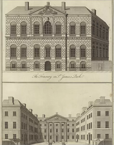 The Treasury in St Jamess Park and the Admiralty near Whitehall, Westminster (engraving)