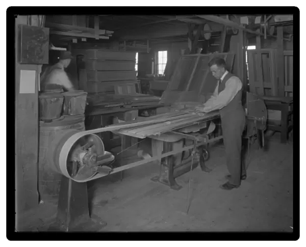 Sanding mouldings intended for wooden caskets, Oneida, New York, April 3