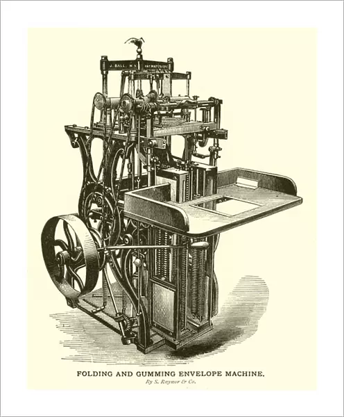 Folding and Gumming Envelope Machine, bys Raynor and Company (engraving)