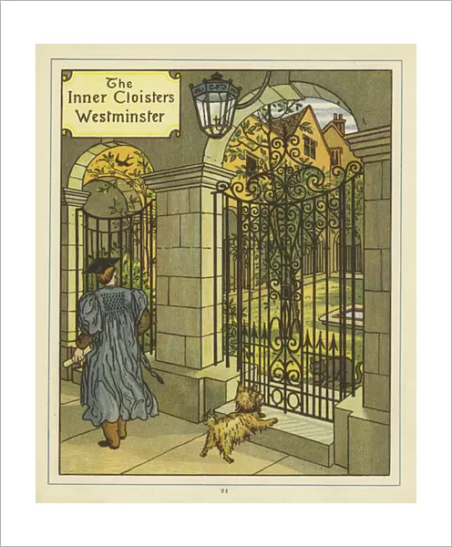 The Inner Cloisters of Westminster (colour litho)