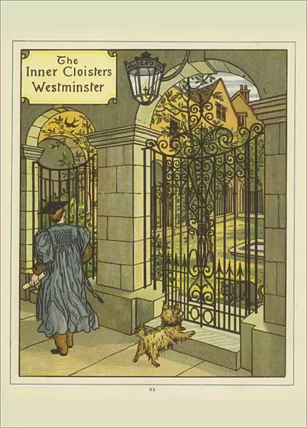 The Inner Cloisters of Westminster (colour litho)
