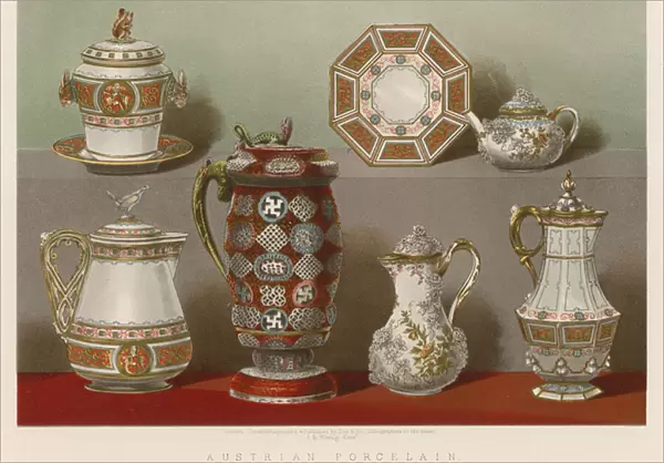 Austrian Porcelain by M Fischer, Herend, Hungary and The Imperial Porcelain Manufactory, Vienna (chromolitho)