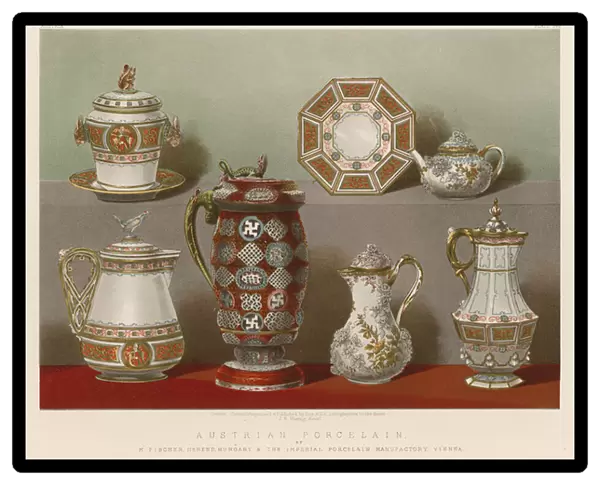 Austrian Porcelain by M Fischer, Herend, Hungary and The Imperial Porcelain Manufactory, Vienna (chromolitho)