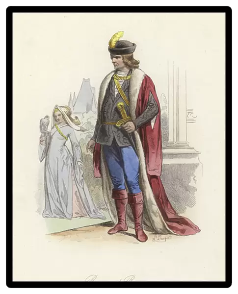 Baron and baroness, reign of Charles VIII of France (coloured engraving)