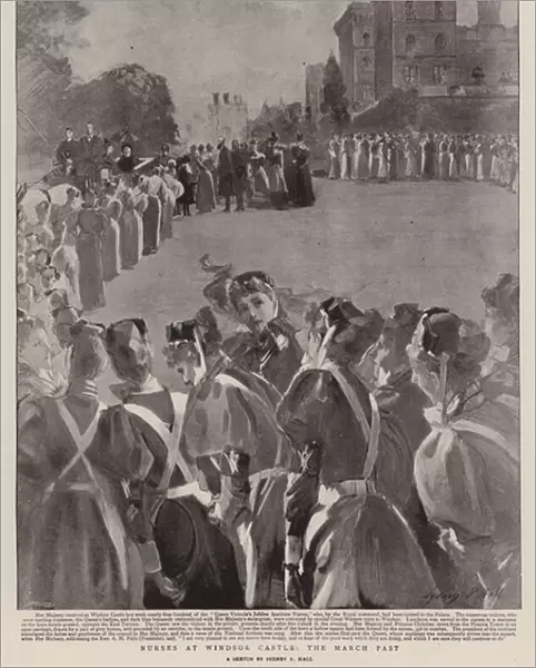 Nurses at Windsor Castle, the March Past (litho)