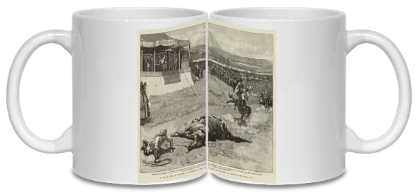 A Persian Derby at Teheran, the Winner of the First Race falling Dead in front of the Shahs Tent (engraving)