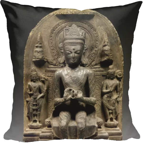 Pala style Stele with Crowned Buddha, Northeast India, 10th-11th century (phyllite)