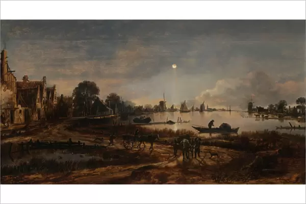 River View by Moonlight, c. 1640-50 (oil on panel)