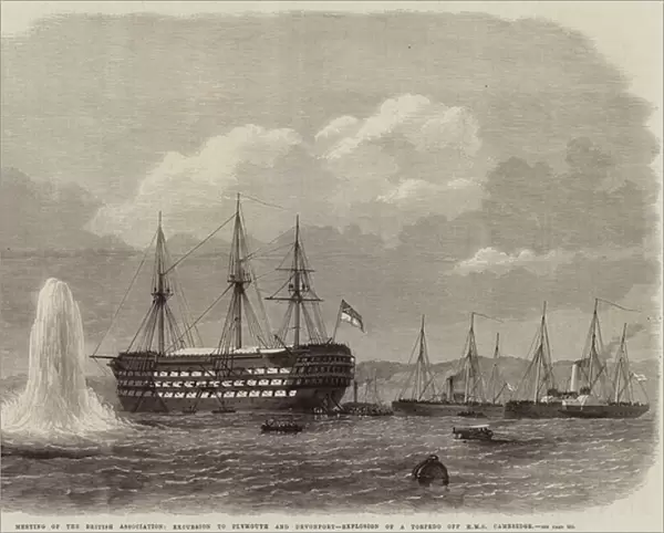 Meeting of the British Association, Excursion to Plymouth and Devonport, Explosion of a Torpedo of HMS Cambridge (engraving)