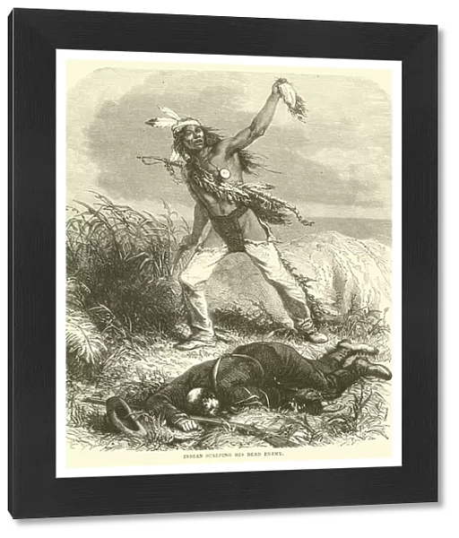 Indian scalping his dead enemy (engraving)