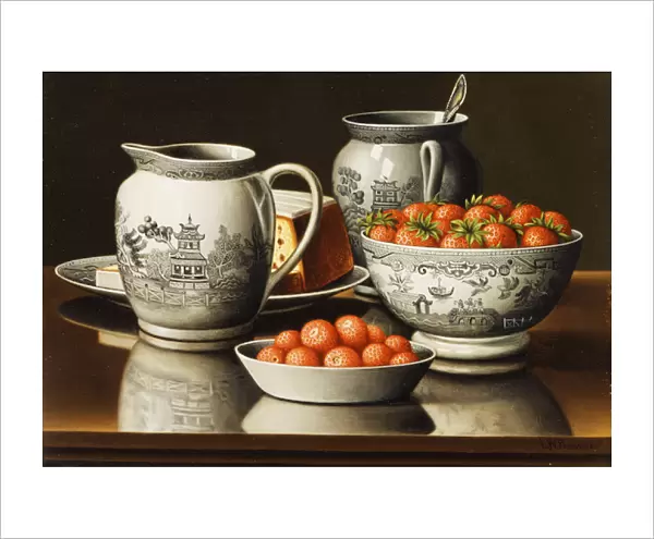 Still Life with Porcelain and Strawberries, (oil on canvas)