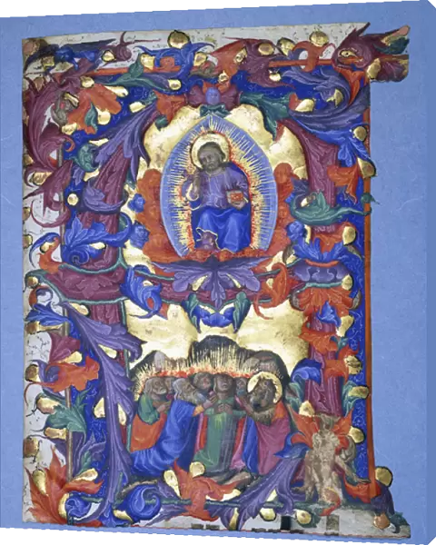 A large historiated A with a depiction of the Ascension, c