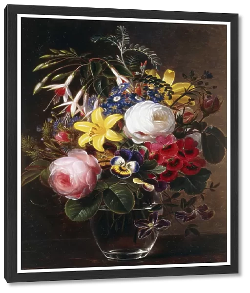 Roses, Lilies, Pansies and other Flowers in a Vase, (oil on panel)