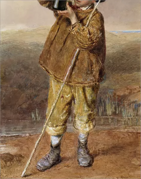 The Young Angler, (pencil and watercolour)