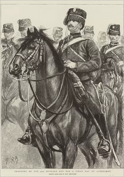 Troopers of the 4th Hussars out for a Field Day at Aldershot (engraving)