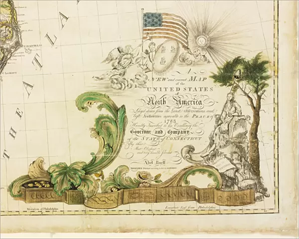 Americas first national map, 1784 (hand-coloured engraving)