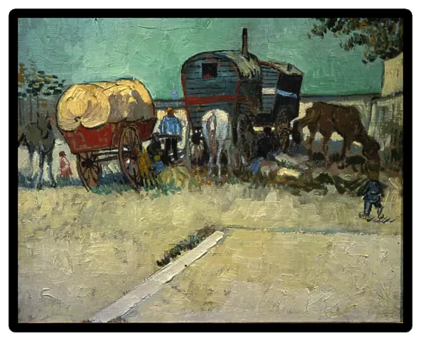 Trailers, Bohemian encampment in the vicinity of Arles (Oil on canvas, 1888)
