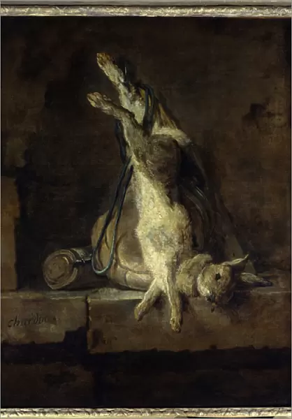 The dead rabbit and hunting gear Painting by Jean Baptiste Simeon Chardin (1699-1779
