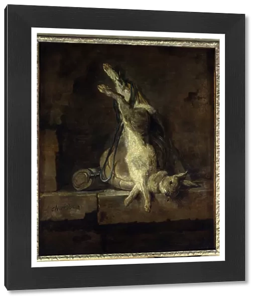 The dead rabbit and hunting gear Painting by Jean Baptiste Simeon Chardin (1699-1779