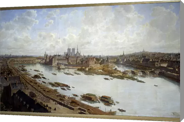 Panoramic view of Paris and the Ile de la Cite in 1588 from the roofs of the Louvre