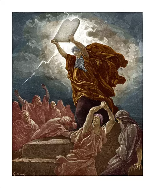 Moses breaks the tablets of the law by Dore - Bible