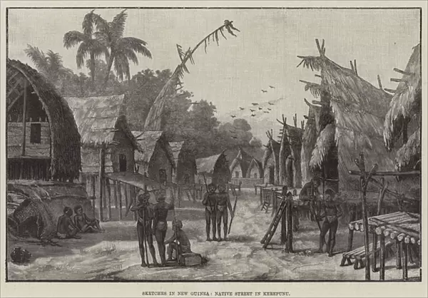 Sketches in New Guinea, Native Street in Kerepunu (engraving)