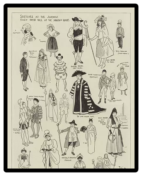 Sketches at the Juvenile Fancy Dress Ball at the Mansion House (engraving)