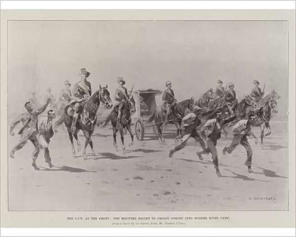 The CIV at the Front, the Mounted Escort to Cronje coming into Modder River Camp (litho)
