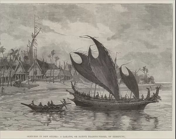 Sketches in New Guinea, a Lakatoi, or Native Trading-Vessel, of Kerepunu (engraving)