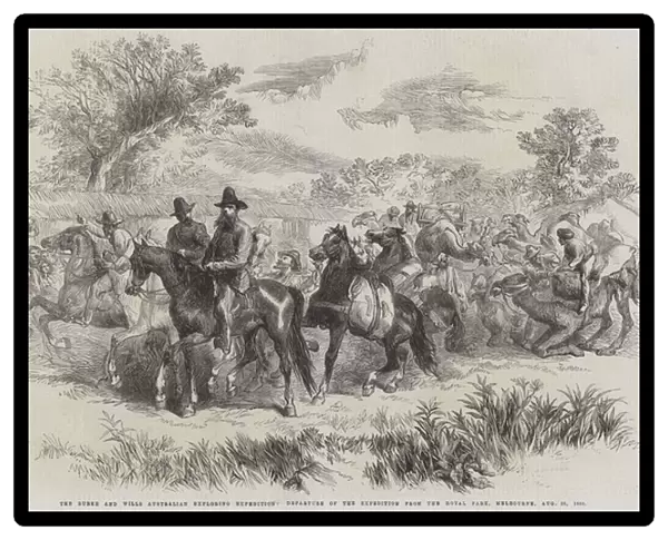 The Burke and Wills Australian Exploring Expedition, Departure of the Expedition from the Royal Park, Melbourne, 20 August 1860 (engraving)