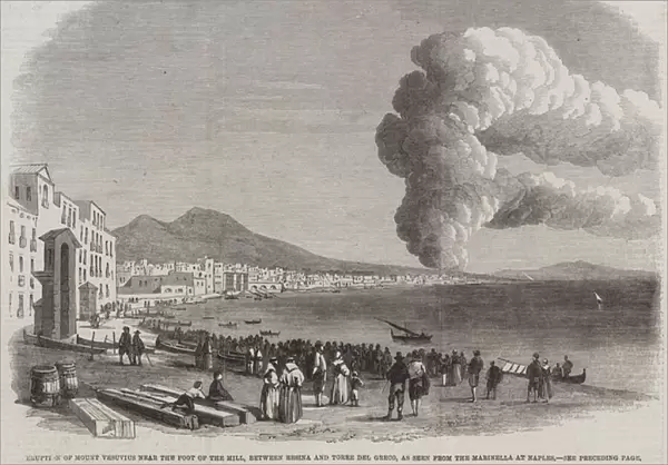 Eruption of Mount Vesuvius near the Foot of the Hill, between Resina and Torre del Greco, as seen from the Marinella at Naples (engraving)