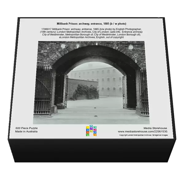 Millbank Prison: archway, entrance, 1885 (b  /  w photo)