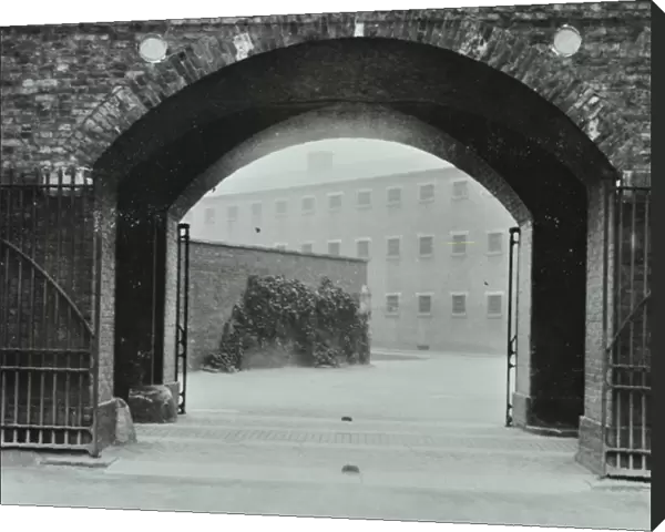 Millbank Prison: archway, entrance, 1885 (b  /  w photo)