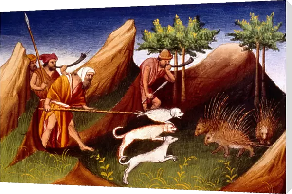 Ms Fr 2810 f. 18, Porcupine hunt in Badakhehan, from Livre des Merveilles du Monde, c. 1410-12 (tempera on vellum)