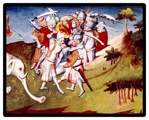 Ms Fr 2810 f. 33, Marco Polo in the battle between Genghis Khan and his uncle Nouern, illustration from Livre des Merveilles du Monde, c. 1410-12 (tempera on vellum)