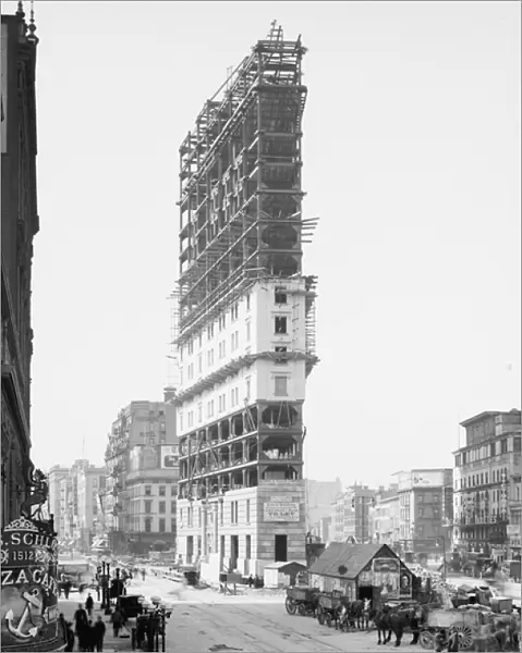 Times Building under Construction, 42nd Street and Longacre Square, New York City, USA, c