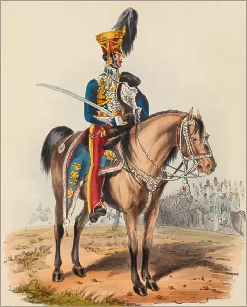 15th Hussars, Officer in Review Order, 1828 (lithograph)