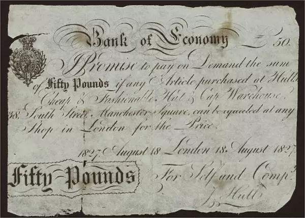 Bank of Economy fifty pound note from 1827 (litho)