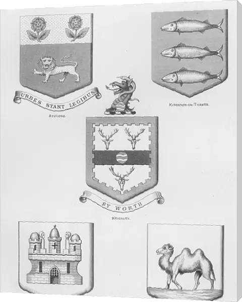 Public arms: Athlone; Kingston-on-Thames; Keighley; Athenry; Camelford (engraving)