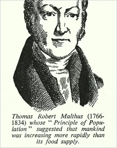 Thomas Robert Malthus, 1766-1834, whose 'Principle of Population'suggested that mankind was increasing more rapidly than its food supply (litho)