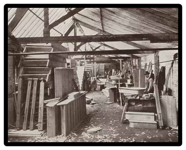 Joinery factory, Burton-on-Trent: View of stair shop (b  /  w photo)