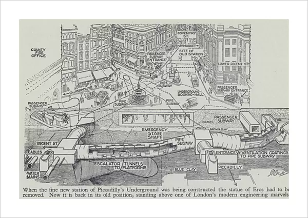 Cross-section of the London Underground beneath Piccadilly Circus (litho)