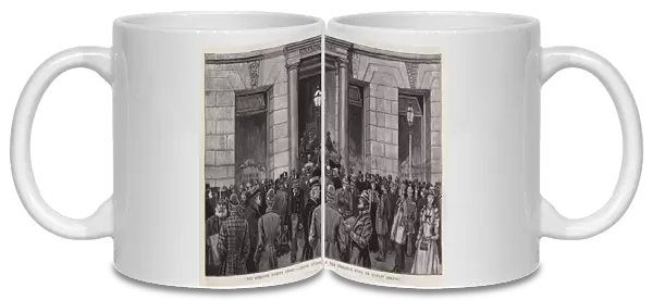 Scene outside the Birkbeck Bank, London, during the building society crisis of 1892 (litho)