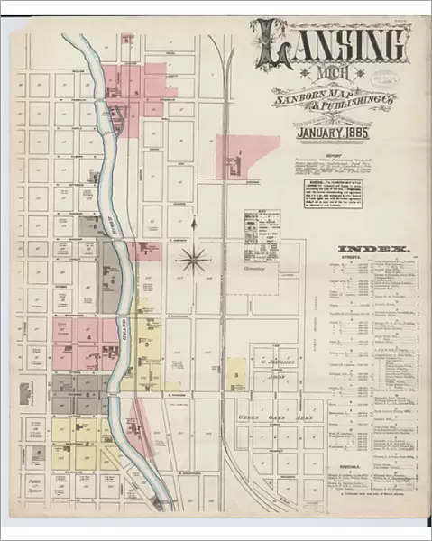 Sanborn Fire Insurance Map from Lansing, Ingham County, Michigan, 1885 (colour litho)