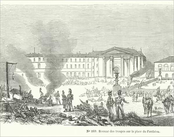French army troops bivouacked in the square in front of the Pantheon, Paris, June 1848 (engraving)