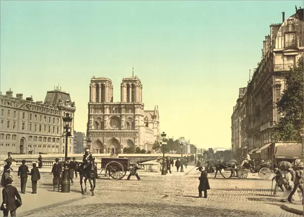 Notre Dame and St. Michael Bridge, Paris, France, c. 1900 (photochrom)