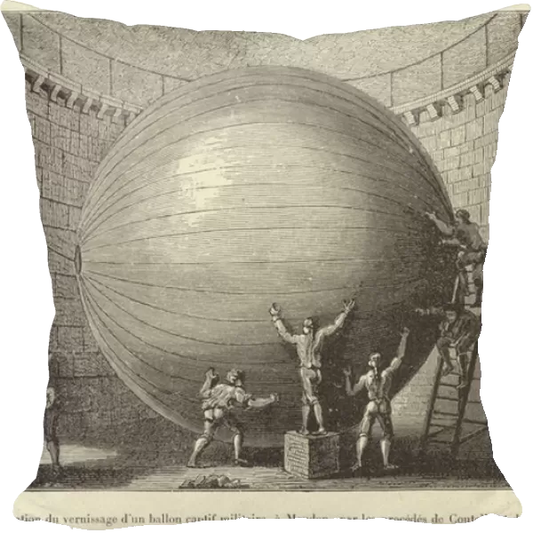 Operation du vernissage d un ballon captif militaire, a Meudon, par les procedes de Coutelle et de Conte (1794) (engraving)