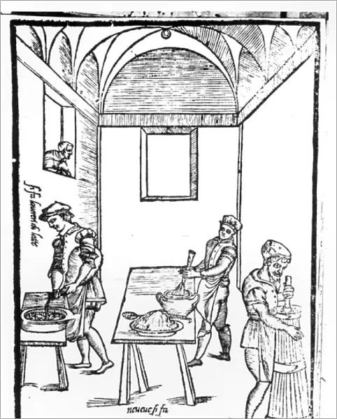 A Medieval Kitchen (woodcut) (b  /  w photo)